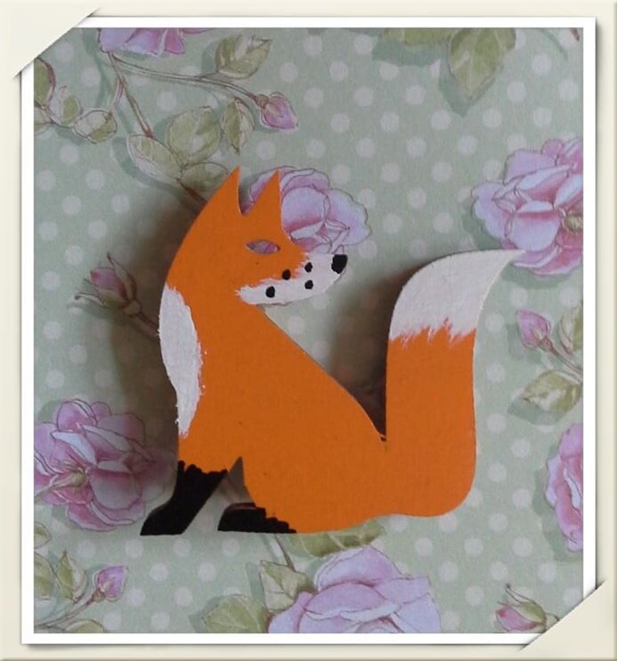 HALF PRICE Hand painted wooden FOX brooch