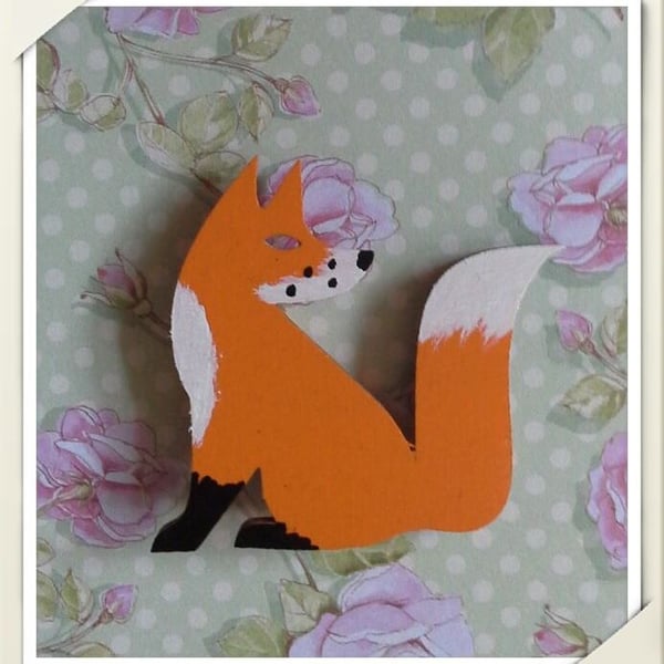HALF PRICE Hand painted wooden FOX brooch
