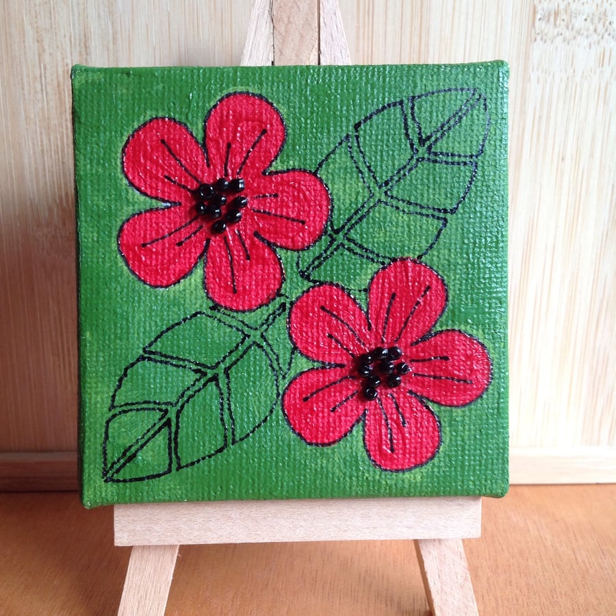 Two Red Flowers mini canvas 