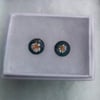 ROUND STUD EARRINGS, ENAMELLED ON COPPER WITH STERLING SILVER BACKS - 9MM