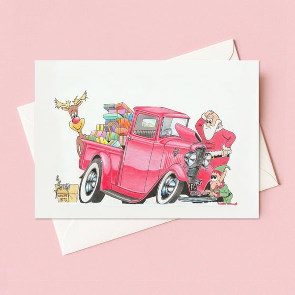 Funny Santa Christmas Card: Father Christmas and his Little Helpers (602)
