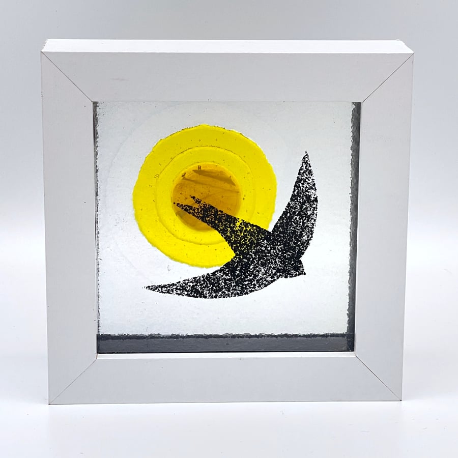 Sun and Swallow Fused Glass Window Box Frame