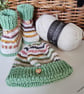 Designer Baby Pure Merino Wool Hand Knitted Booties & Hat Set 0-3 months size - Image 4