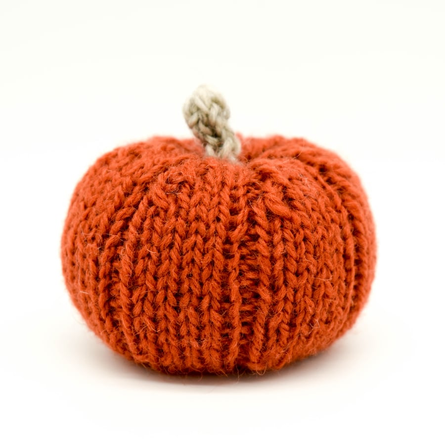 SOLD - Hand knitted pumpkin pin cushion Rust Orange and Grey