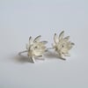 Silver Lotus Flower Earrings, Petal Stud Earrings 