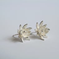 Silver Lotus Flower Earrings - Petal Stud Earrings 