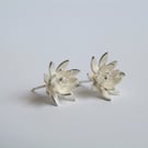 Silver Lotus Flower Earrings - Petal Stud Earrings 