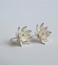 Silver Lotus Flower Earrings - Petal Stud Earrings 