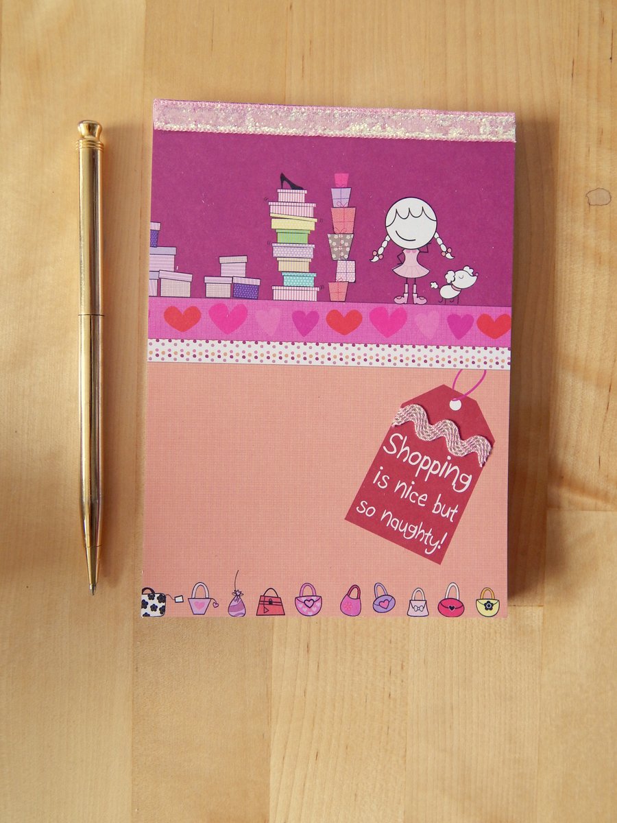 Shopping Notebook - A6 Notepad with "Shopping is Nice" design Gift for Teenager