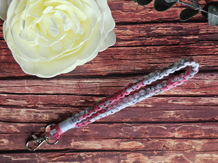 Multi-coloured macrame wristlet - blue and pink wristlet - eco-friendly yarn