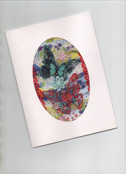 ChrissieCraft LIBERTY & LACE appliqued embellished blank GREETINGS CARD