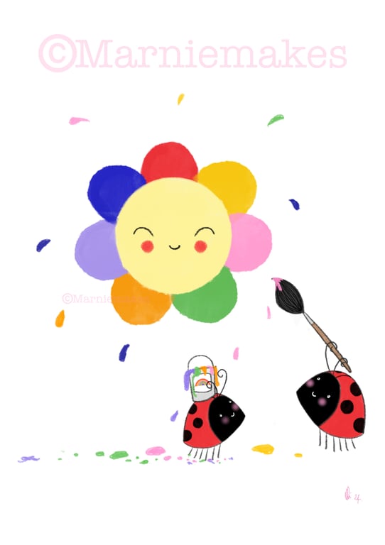 Painting Happy- A4 Giclee Print 