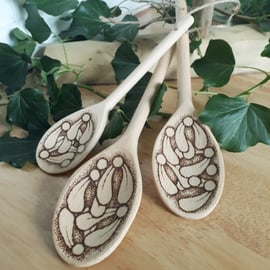 Three pyrography mistletoe wooden spoons