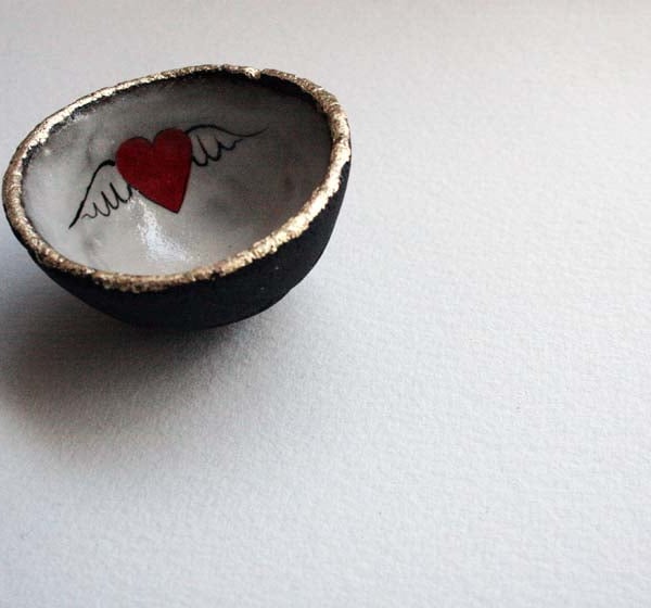 Tiny winged love heart bowl - ring bowl - Mothers day gift