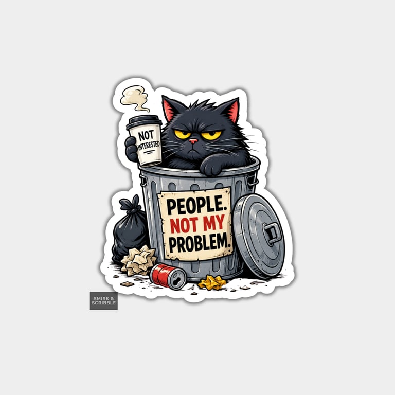 Funny Vinyl Die Cut Sticker For Adults - Trash Can Grumpy Cat
