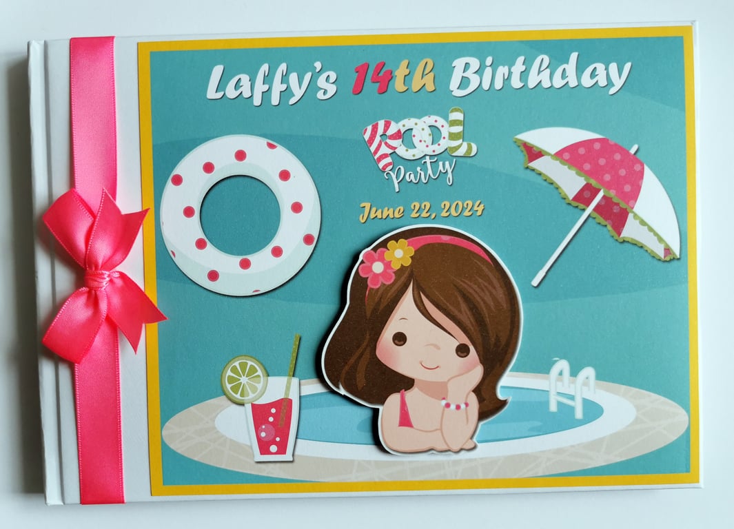 Pool party girl birthday guest book, summer party, beach party book