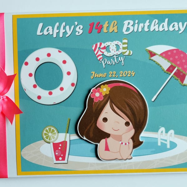 Pool party girl birthday guest book, summer party, beach party book