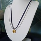 Sapphire blue ribbon multi silver chain necklace 