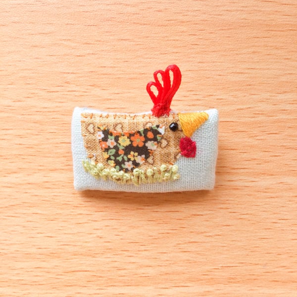 Tiny textile Brooch “Rita” Chicken.