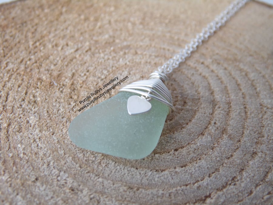 Pale Green Cornish Sea Glass Necklace, Sterling Silver N557