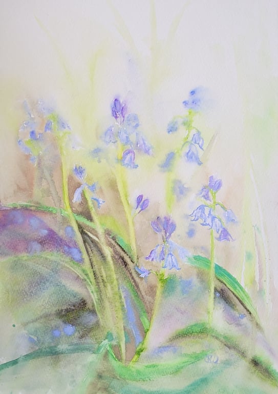 Spring Woodland: Original Bluebell Wildflower Watercolor - Hand Painted Floral