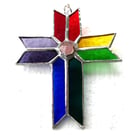 Cross Rainbow Suncatcher Stained Glass Handmade Crystal 