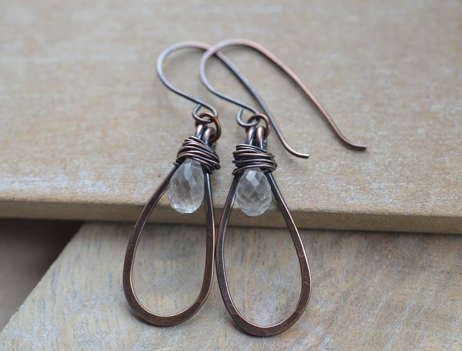 Copper and Moonstone Briolette Earrings