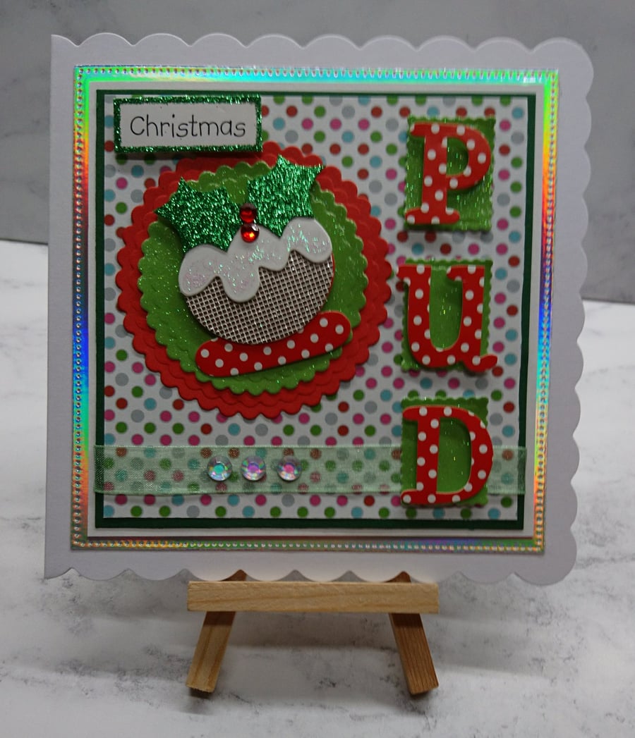 Handmade Christmas Card Christmas Pudding Go Dotty for Xmas Pud!