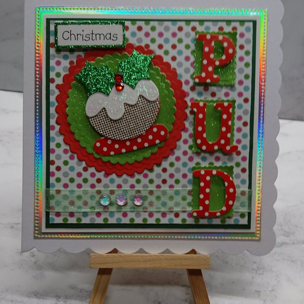 Handmade Christmas Card Christmas Pudding Go Dotty for Xmas Pud!