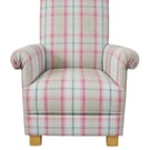Sorbet Pink Tartan Fabric Armchair Adult Chair Balmoral Check Accent Small Green