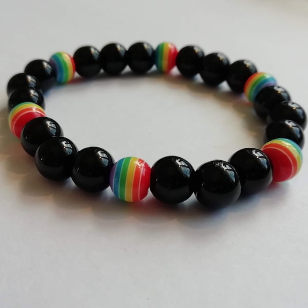 Colourful Black and Rainbow resin beaded bracelet 