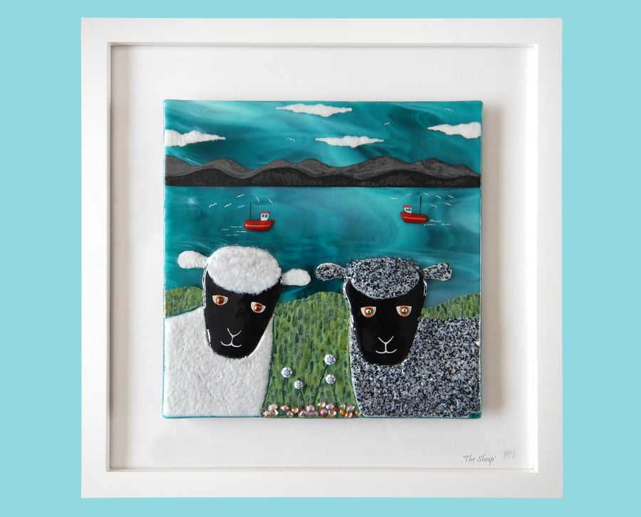 Handmade Fused Glass 'The Curious Sheep' Picture