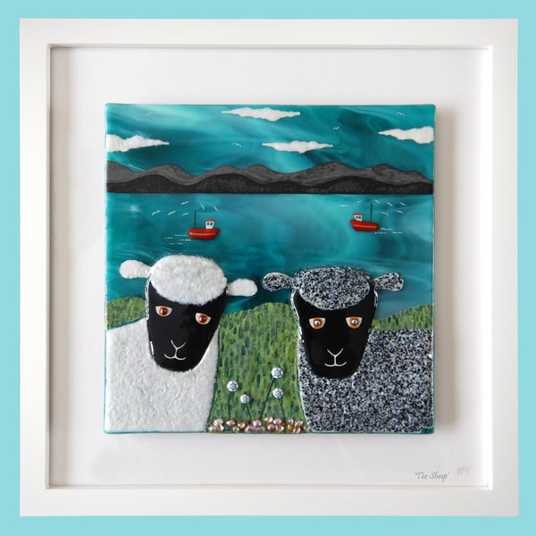 Handmade Fused Glass 'The Curious Sheep' Picture