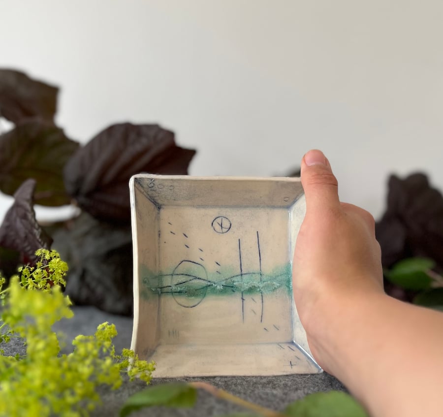 M - Ceramic Handmade Square Dish - Seascape - Secret Studio Sale (75)