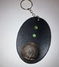 Black Leather Keyring with Tree of Life Design and 2 Green Gems FREE SHIPPING