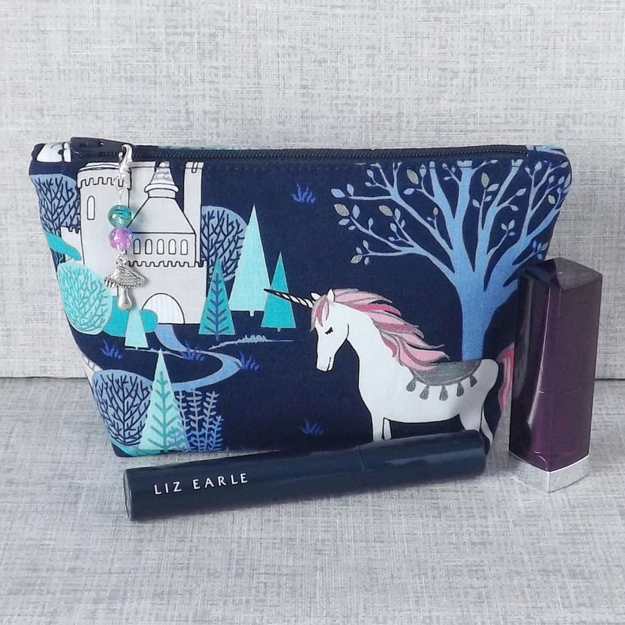 Make up bag, zipped pouch, cosmetic bag, unicorn
