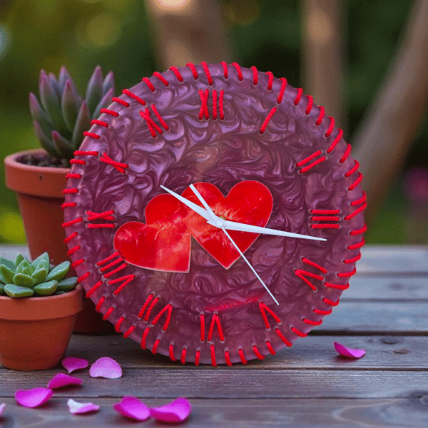Purple Resin Heart Wall Clock – Handmade Romantic Gift