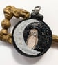 Up-cycled crescent moon and barn owl key ring or bag charm.