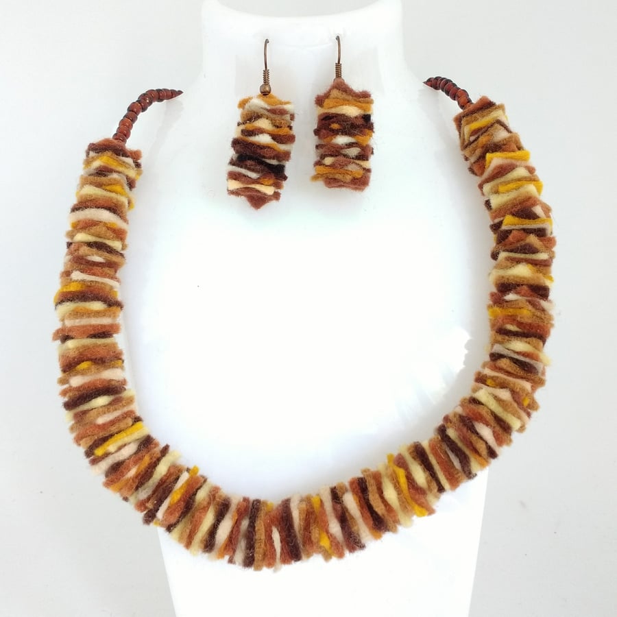 Leaves on the Ground Felt Necklace and Earrings set