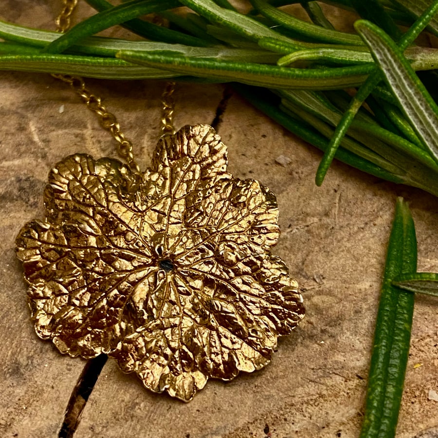 Leaf Statement Necklace.Gold plated Silver Botanical. Handmade in Yorkshire
