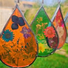 Pressed flowers stained glass window hanging suncatcher