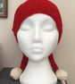 Fun Santa Hat with a Twist! Crocheted Santa Hat with Two Tails and Bobbles.
