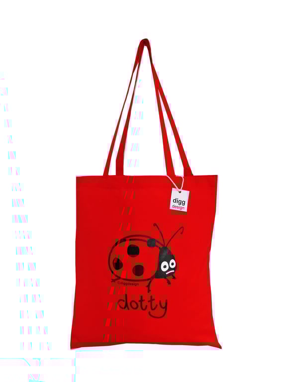 Digg Design LADYBIRD cotton Tote Bag. Jam Red