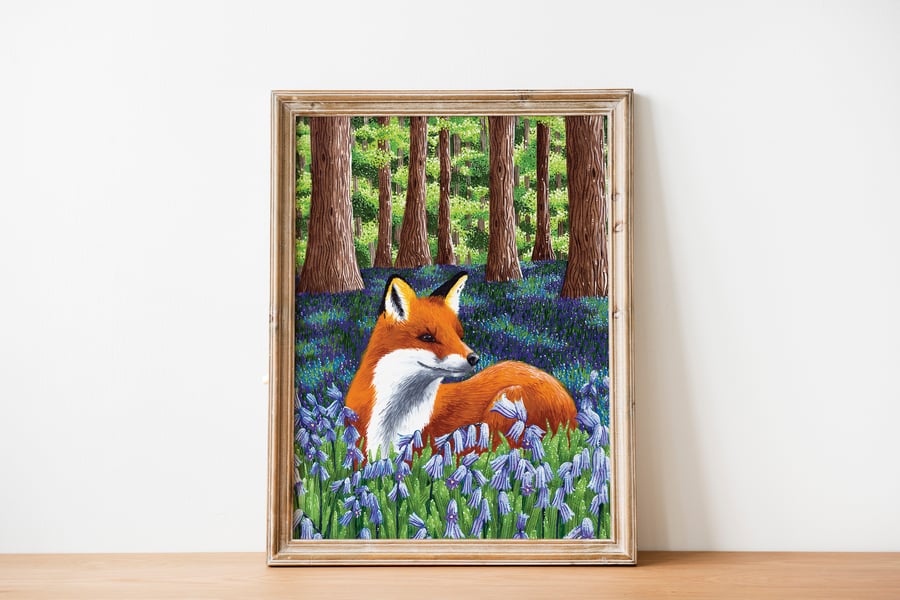 Bluebell woods and fox art print