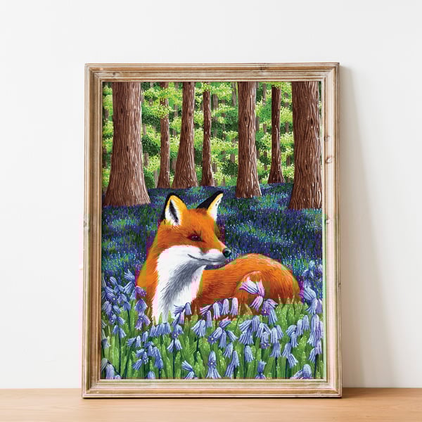 Bluebell woods and fox art print
