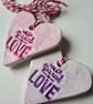 Heart clay gift tag hanging decoration pink purple anniversary FREE DELIVERY 