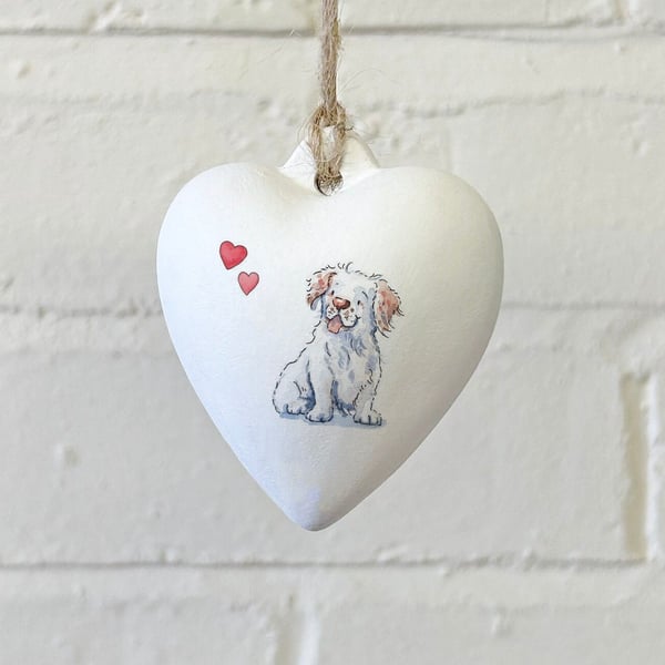 Clumber Spaniel Ceramic Heart Bauble