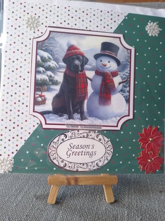 Labrador and snowman extra large Christmas card