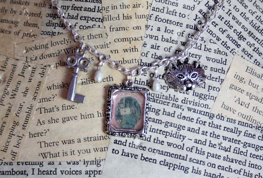 Alice In Wonderland Postage Stamp Silver Charm Necklace