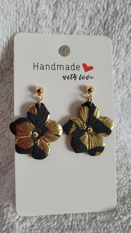 Black and Gold Polymer Clay Earrings (Posts). 316 Surgical Stainless Steel